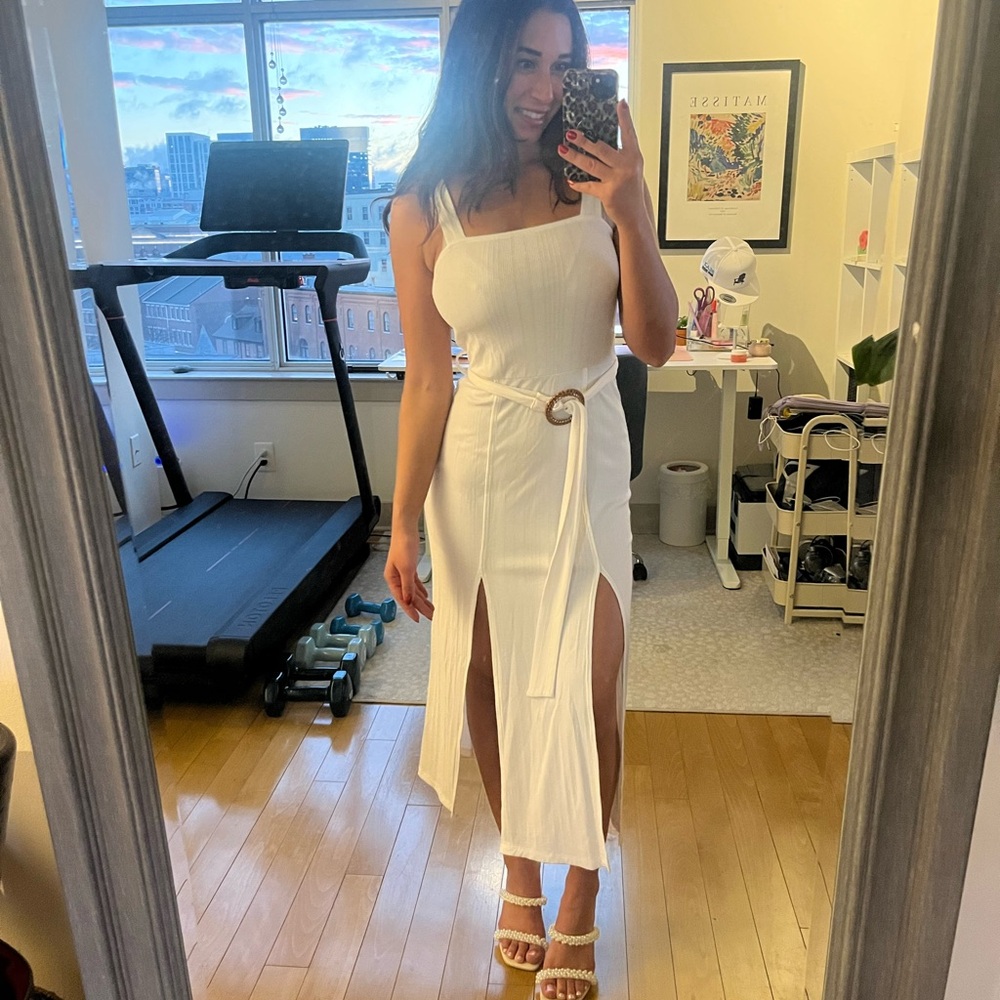 Topshop White Midi Dress with Belt
